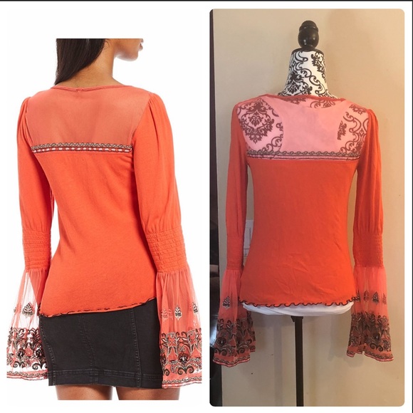 ☀️Free People: mesh bell sleeve top SZ:XS✨ - Picture 7 of 9